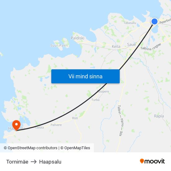 Tornimäe to Haapsalu map