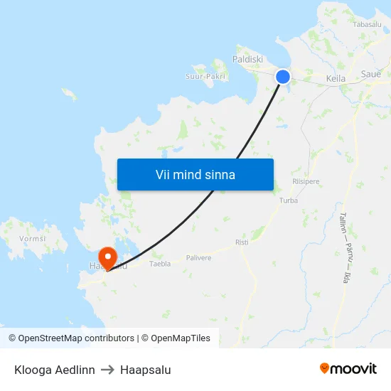 Klooga Aedlinn to Haapsalu map
