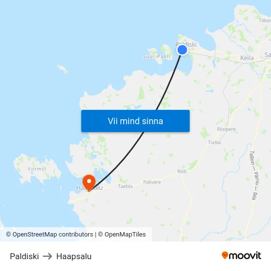 Paldiski to Haapsalu map