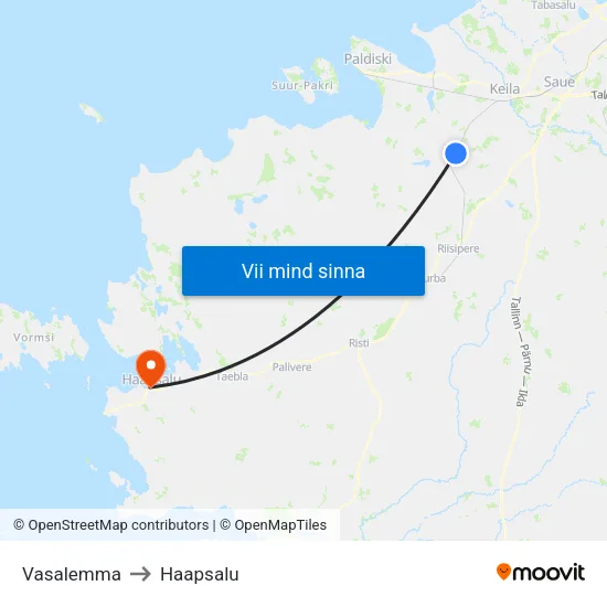 Vasalemma to Haapsalu map