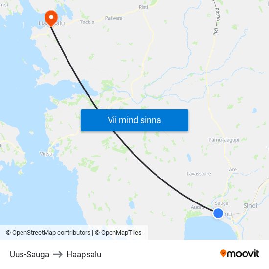 Uus-Sauga to Haapsalu map