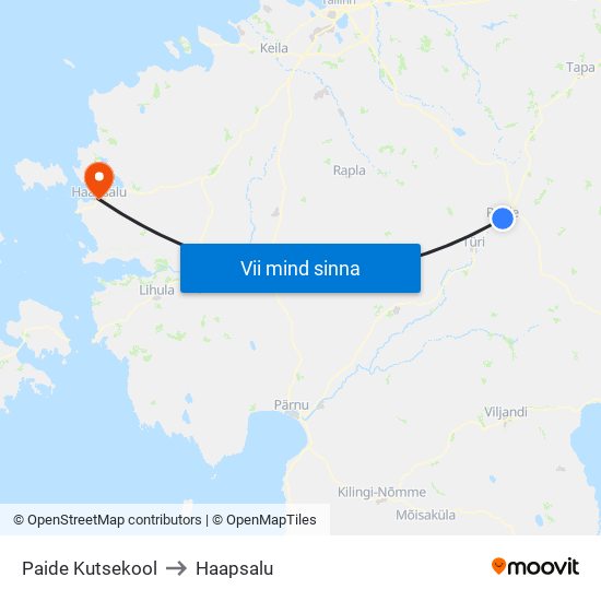 Paide Kutsekool to Haapsalu map