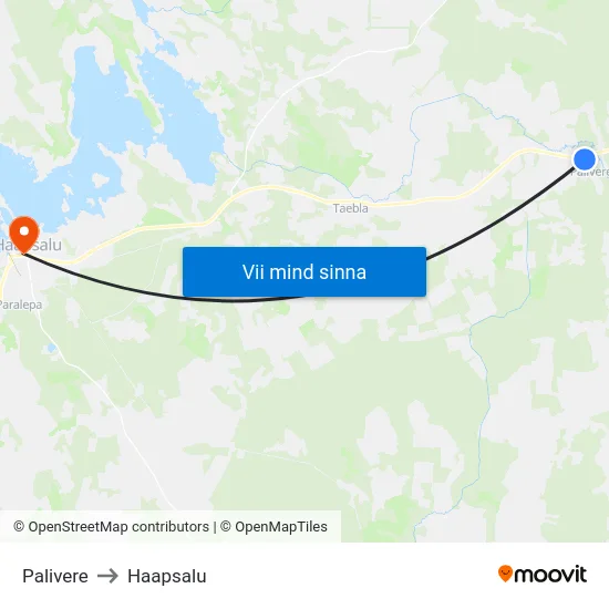 Palivere to Haapsalu map