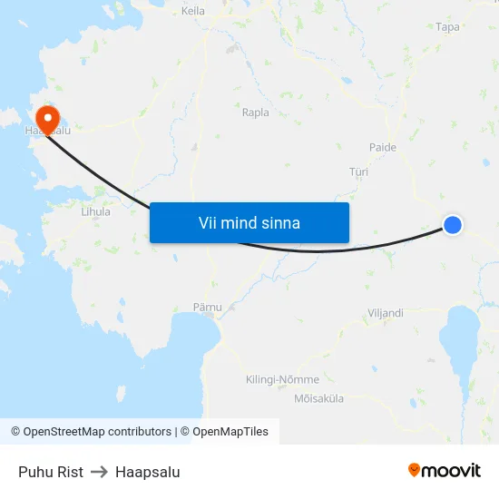 Puhu Rist to Haapsalu map