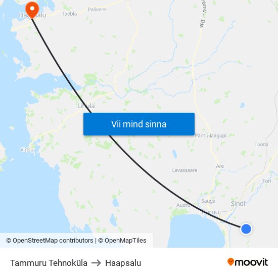 Tammuru Tehnoküla to Haapsalu map