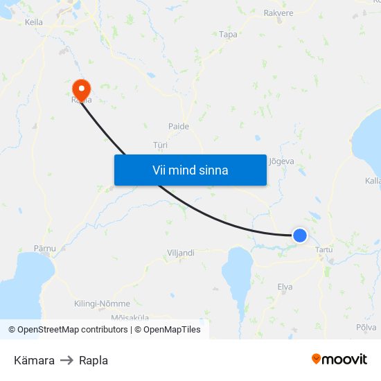 Kämara to Rapla map