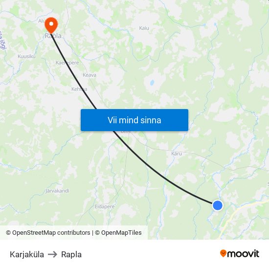 Karjaküla to Rapla map