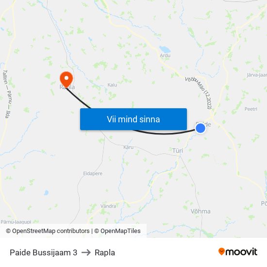 Paide Bussijaam 3 to Rapla map