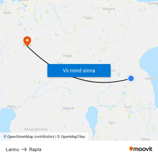 Lannu to Rapla map