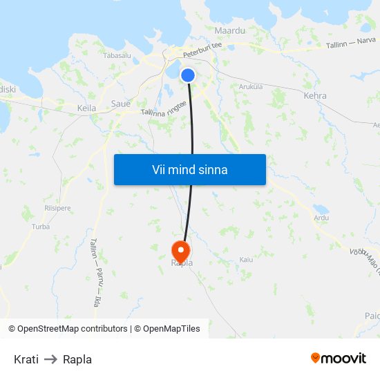 Krati to Rapla map