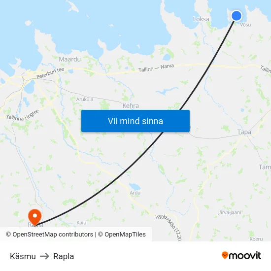 Käsmu to Rapla map