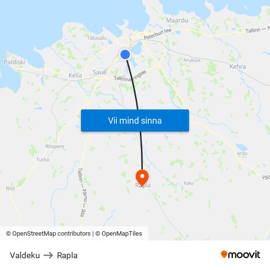 Valdeku to Rapla map