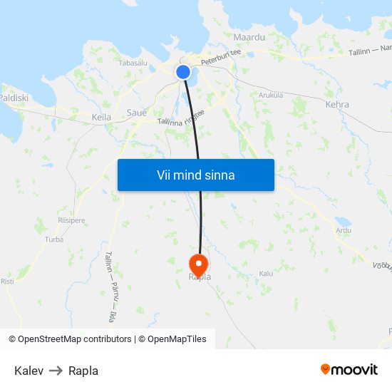 Kalev to Rapla map
