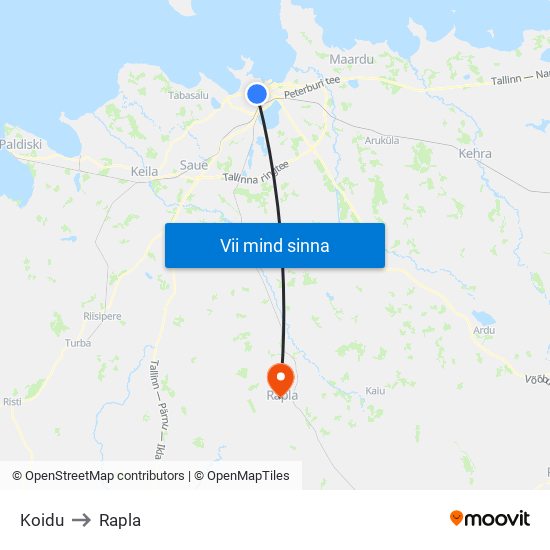 Koidu to Rapla map