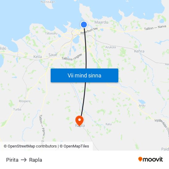 Pirita to Rapla map