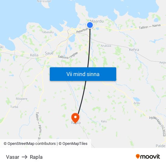 Vasar to Rapla map