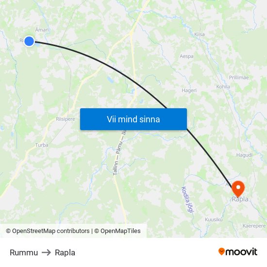 Rummu to Rapla map