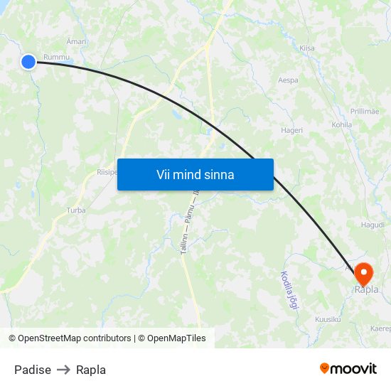 Padise to Rapla map