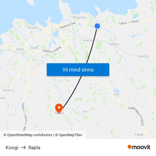 Koogi to Rapla map