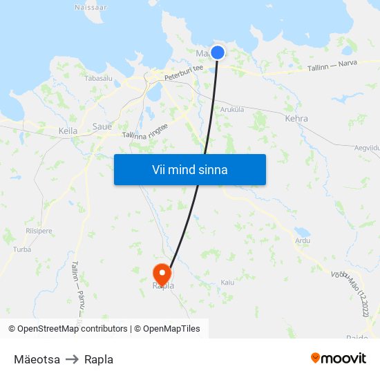 Mäeotsa to Rapla map