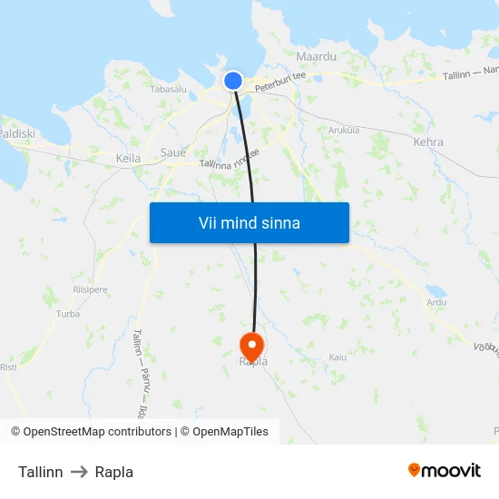Tallinn to Rapla map