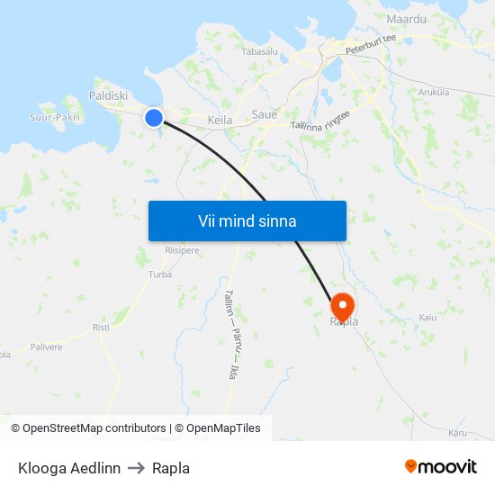 Klooga Aedlinn to Rapla map