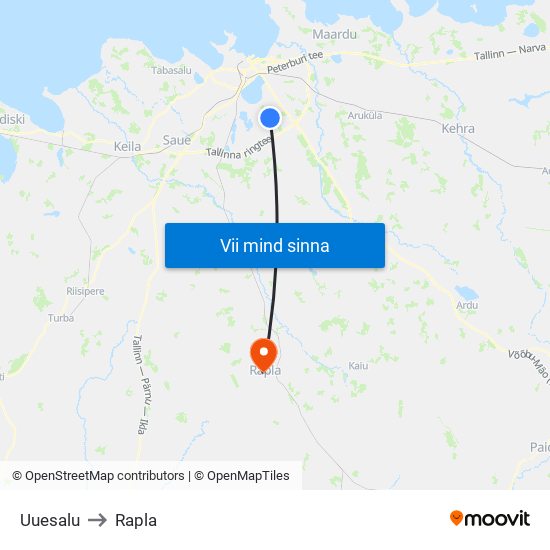 Uuesalu to Rapla map