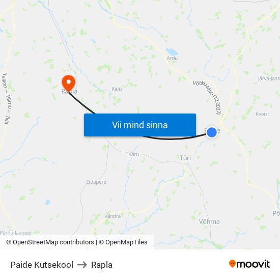 Paide Kutsekool to Rapla map