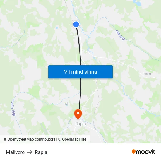 Mälivere to Rapla map
