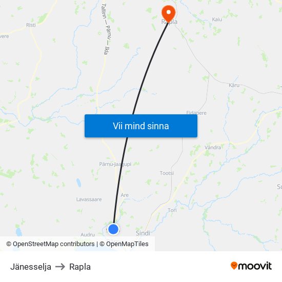 Jänesselja to Rapla map