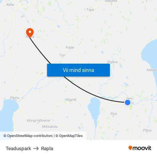 Teaduspark to Rapla map