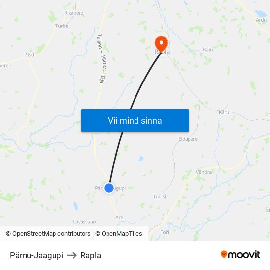 Pärnu-Jaagupi to Rapla map