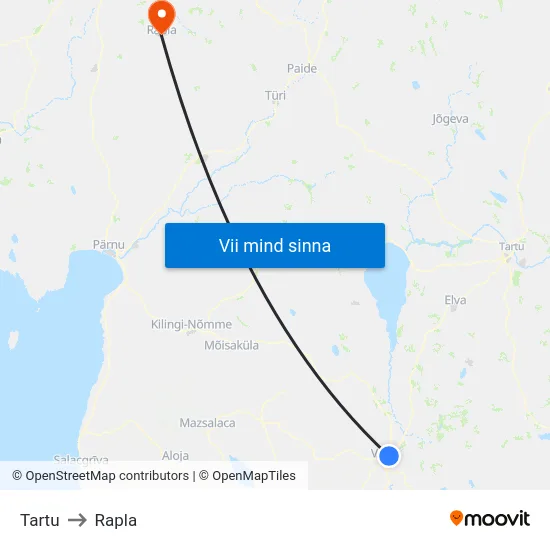 Tartu to Rapla map