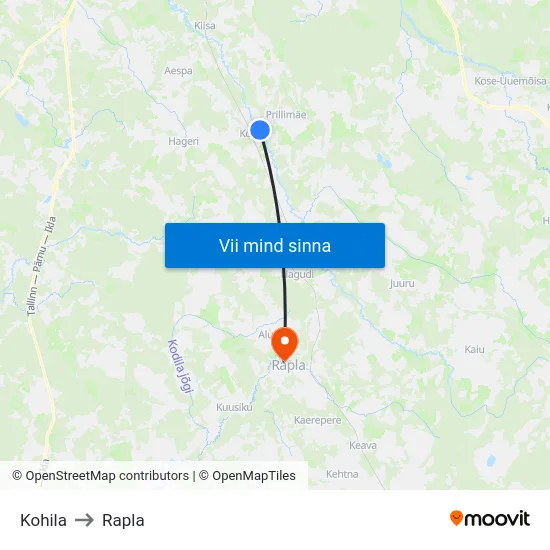 Kohila to Rapla map