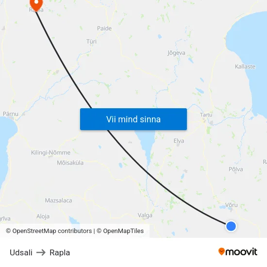 Udsali to Rapla map