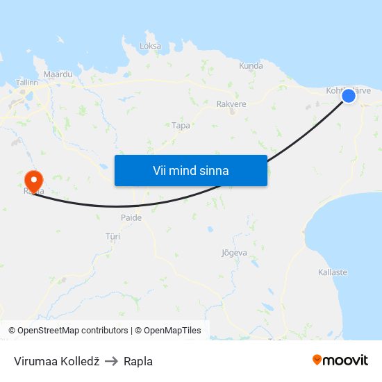 Virumaa Kolledž to Rapla map