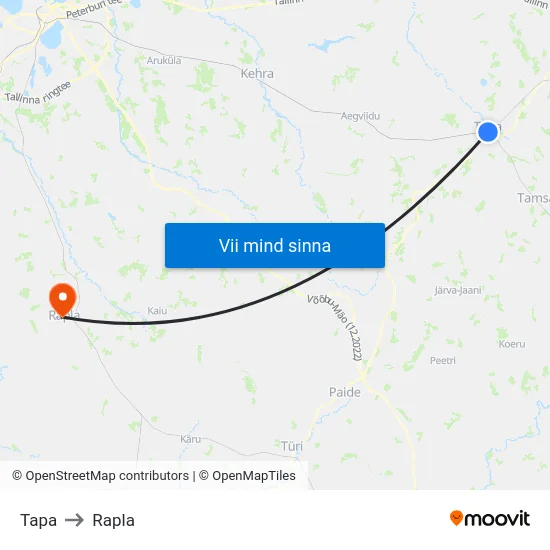 Tapa to Rapla map