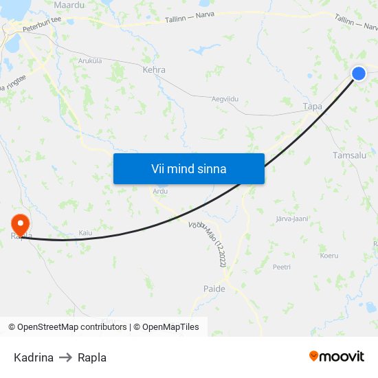 Kadrina to Rapla map