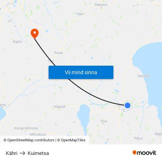 Kähri to Kuimetsa map