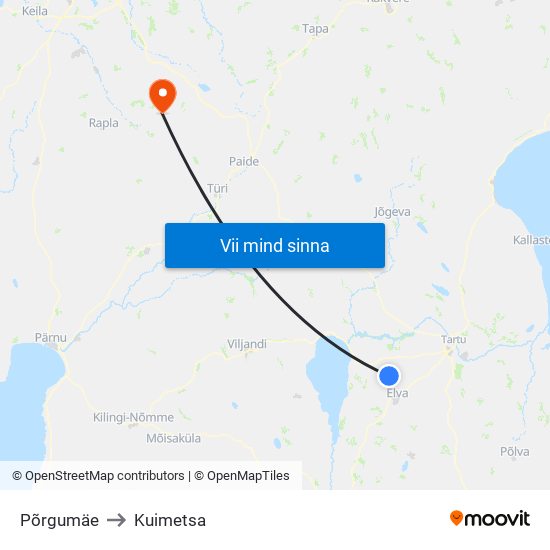 Põrgumäe to Kuimetsa map