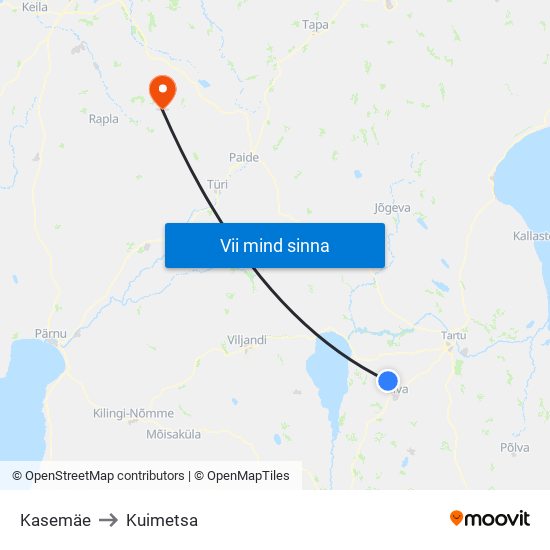 Kasemäe to Kuimetsa map