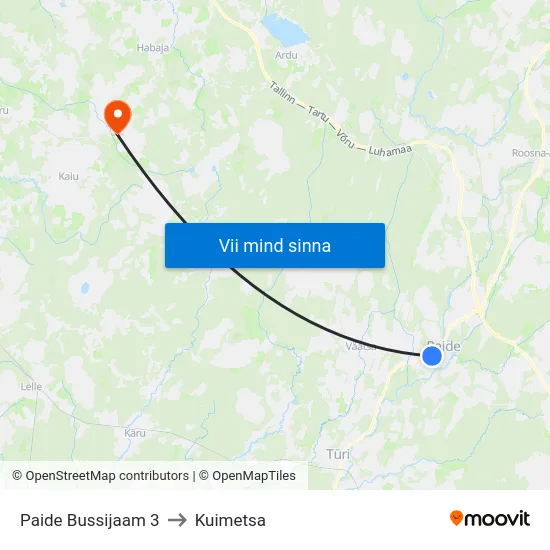 Paide Bussijaam 3 to Kuimetsa map