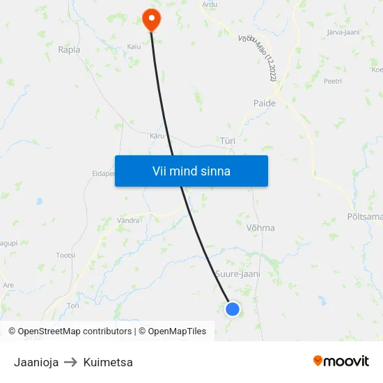 Jaanioja to Kuimetsa map