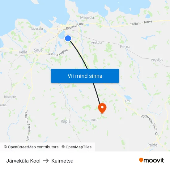 Järveküla Kool to Kuimetsa map