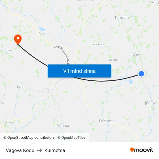 Vägeva Kodu to Kuimetsa map