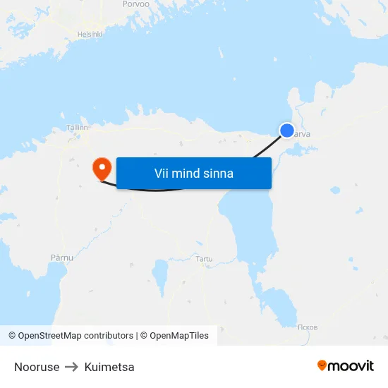 Nooruse to Kuimetsa map