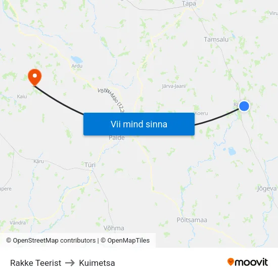 Rakke Teerist to Kuimetsa map