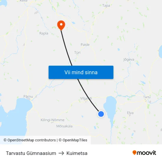Tarvastu Gümnaasium to Kuimetsa map