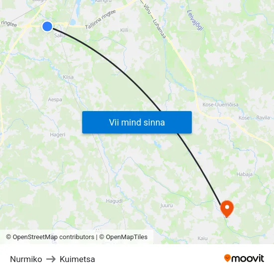 Nurmiko to Kuimetsa map
