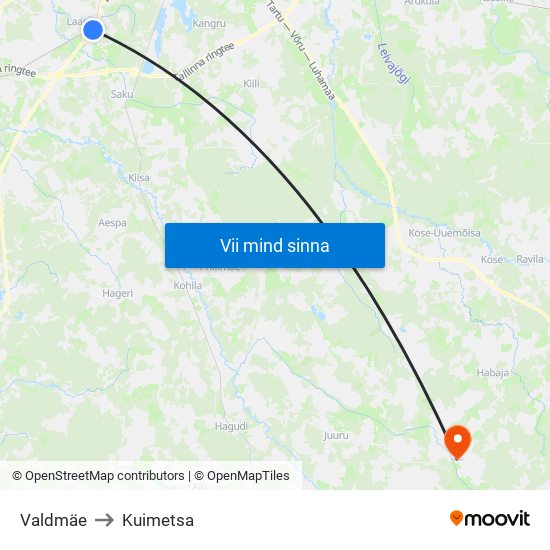 Valdmäe to Kuimetsa map